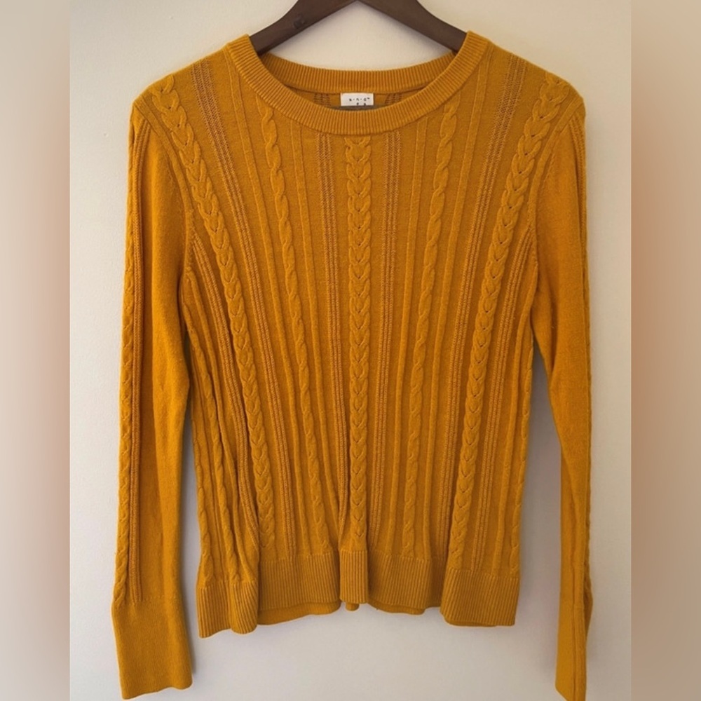 Mustard Yellow Cable Knit Sweater Long Sleeve Crewneck Cozy Fall Staple
